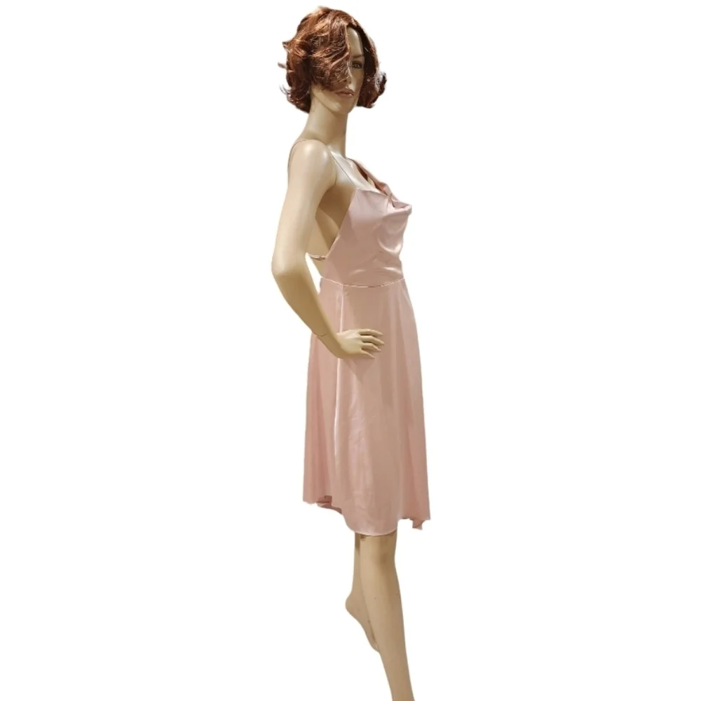 Lulu's Sereno Mauve Pink Satin Cowl Neck Asymmetrical Midi Dress, Size Medium - Picture 7 of 12